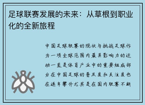 足球联赛发展的未来：从草根到职业化的全新旅程